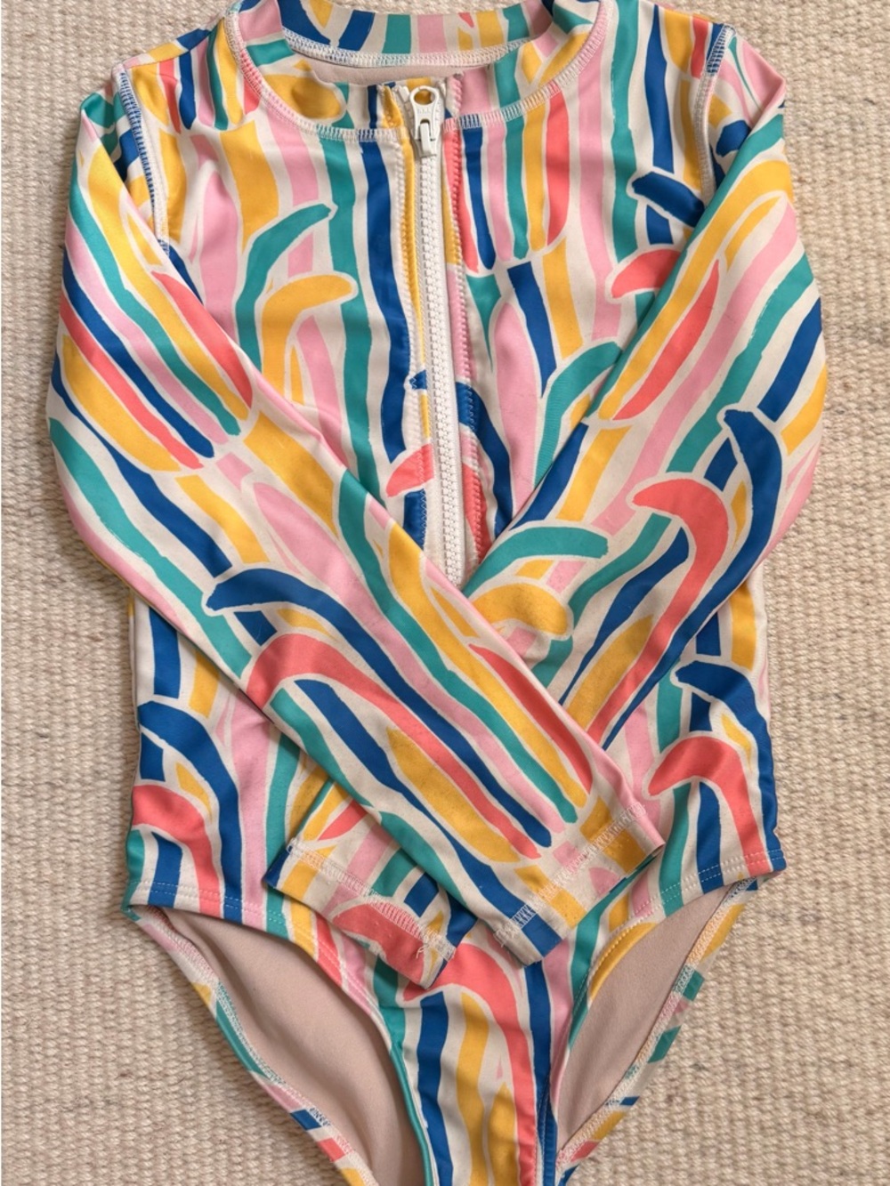 Girls One-Piece Rash Guard Swimsuit - Multicolor Stripes